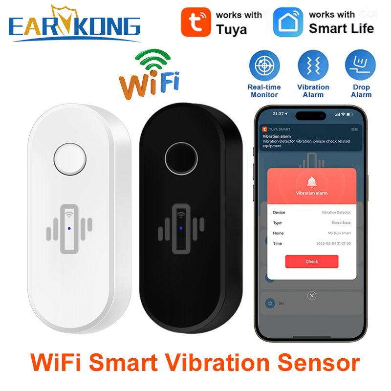 Window Alarm Sensor - Tuya WiFi Vibration Detector Glass Broken