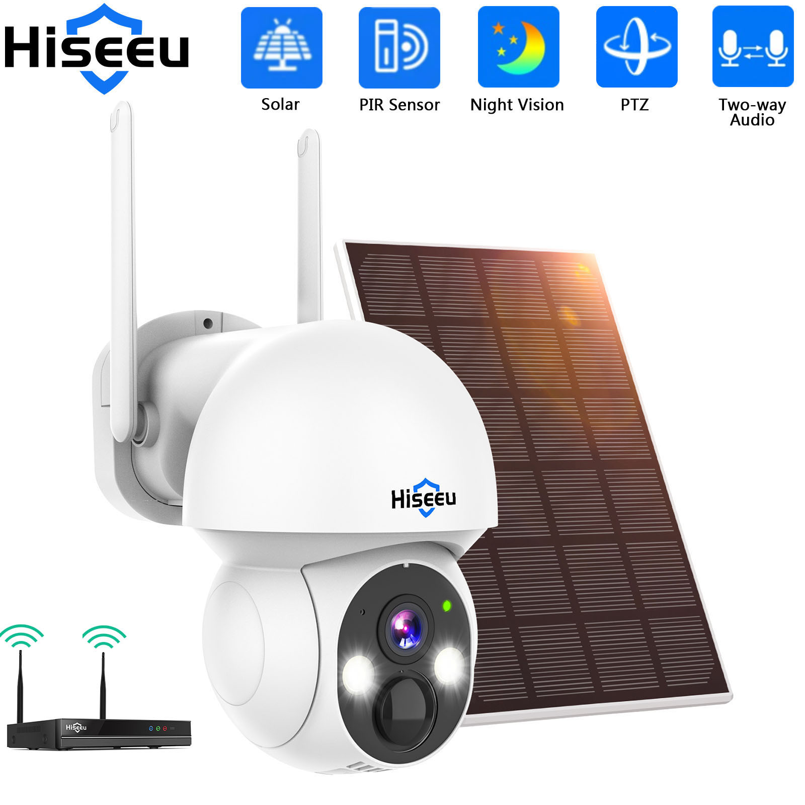 Camera Solar Wireless - Hiseeu 2K 4MP WIFI PTZ Solar